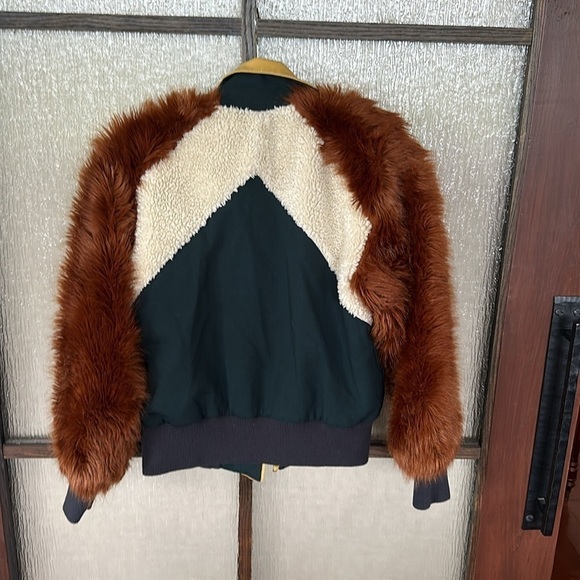 Sea New York Colorblock Faux Fur Track Jacket Size XS green/Brown/Yellow/Cream - Picture 6 of 7